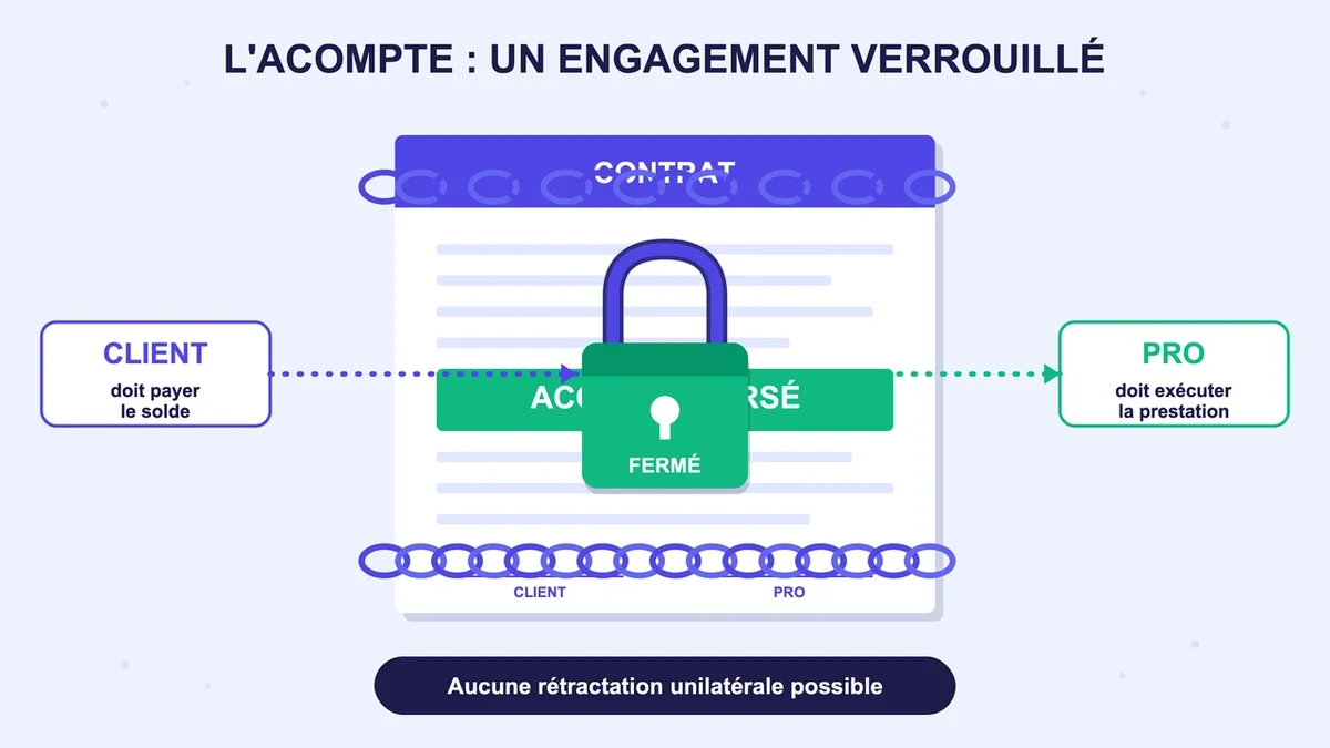 Schéma représentant des chaînes et un cadenas symbolisant un engagement contractuel