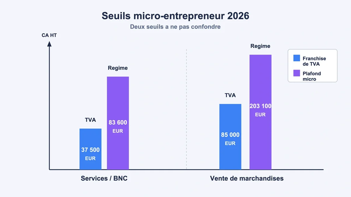 Diagramme illustrant les seuils de chiffre d'affaires des micro-entrepreneurs en 2026