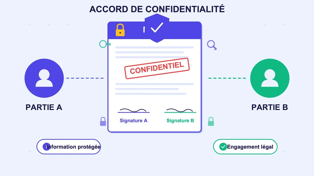 Icônes représentant la confidentialité, la sécurité et les contrats dans un contexte de non-divulgation