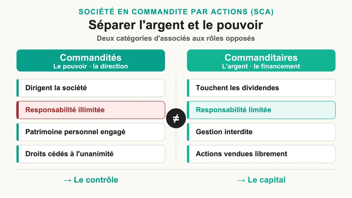Schéma illustrant les rôles des associés commandités et commanditaires dans une SCA